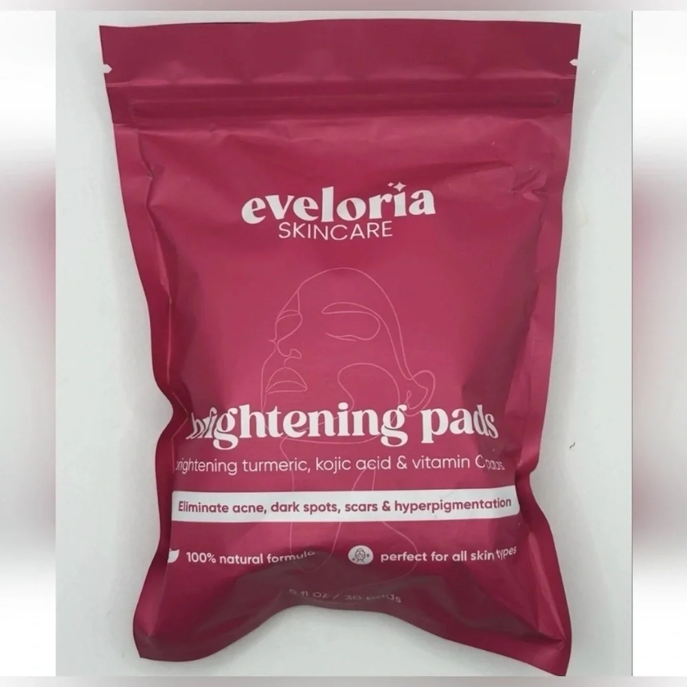 Eveloria Skincare Brightening Pads 30CT Exp. 12/27 Turmeric, Kojic Acid, Vit C